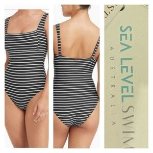 Sea Level Swim 6 Australia Charmarel Square Neck One Piece Swimsuit Stripe NEW
